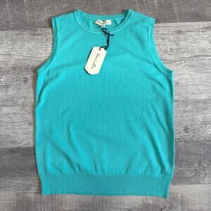 Vine & Love Knit Sweater Vest Womens L Aqua Blue Crewneck Sleeveless Preppy